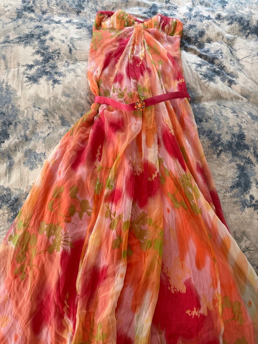 Laundry By Shelli Segal Floral Watercolor Strapless Dress in Pink & Orange